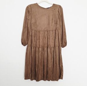 NWT Tommy Hilfiger Brown Faux Suede 3/4 Sleeves Shift Dress Women's Size 4